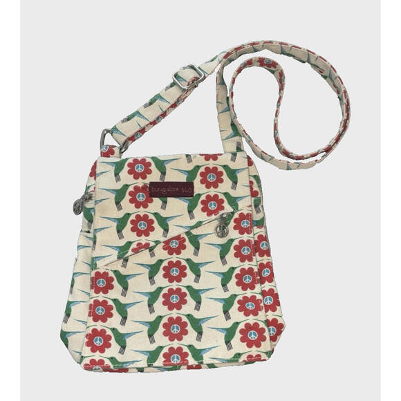 Bungalow 360 Hummingbird Flower Peace Messenger Crossbody Bag Purse EUC - Picture 1 of 6